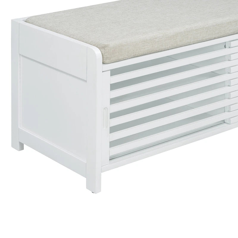 Opbergbank met lamellen en acaciafineer voor woonkamer, hal