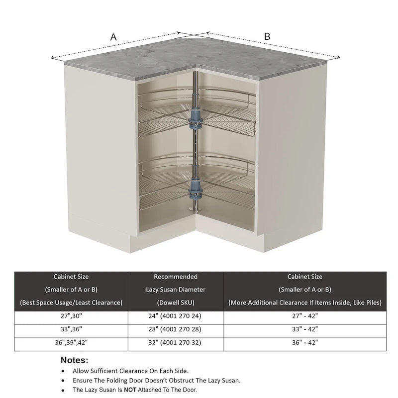 Bandeja giratoria de 28" de diámetro - Doble estante de acero inoxidable con giro de 270°