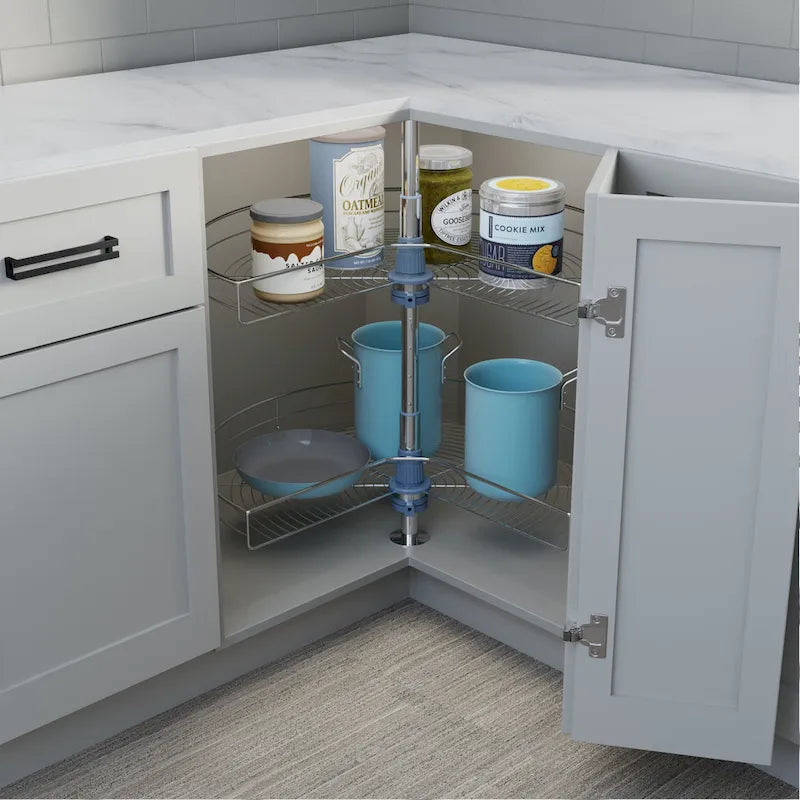 Bandeja giratoria de 28" de diámetro - Doble estante de acero inoxidable con giro de 270°