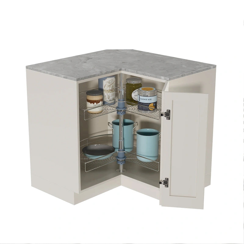 Bandeja giratoria de 28" de diámetro - Doble estante de acero inoxidable con giro de 270°
