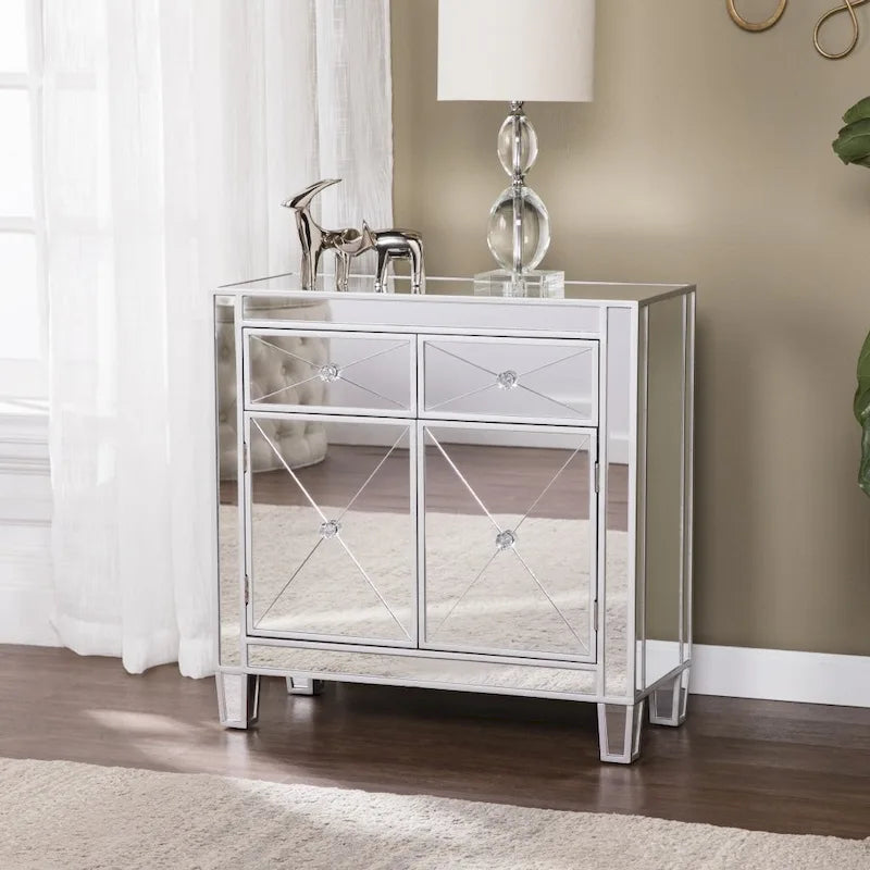 Two Door Storage Accent Cabinet with Mirrored Finish