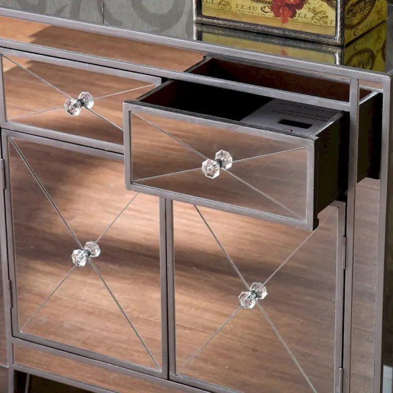 Two Door Storage Accent Cabinet with Mirrored Finish