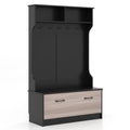 3 in 1 Coat Rack with Entryway Bench and Hooks and Enclosed Cabinet - 39.5 x 16 x 63