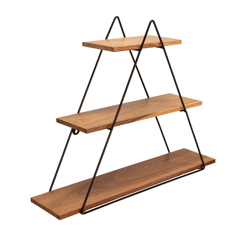 25 Black and Brown Wood Triangular Wall Shelf