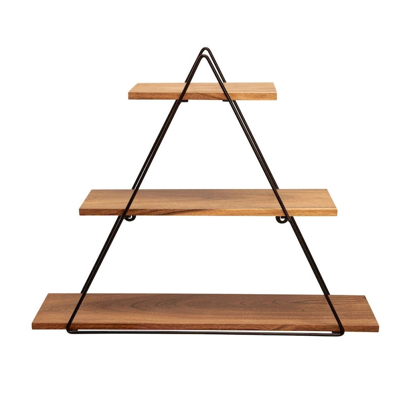 Estante de pared triangular de madera negra y marrón