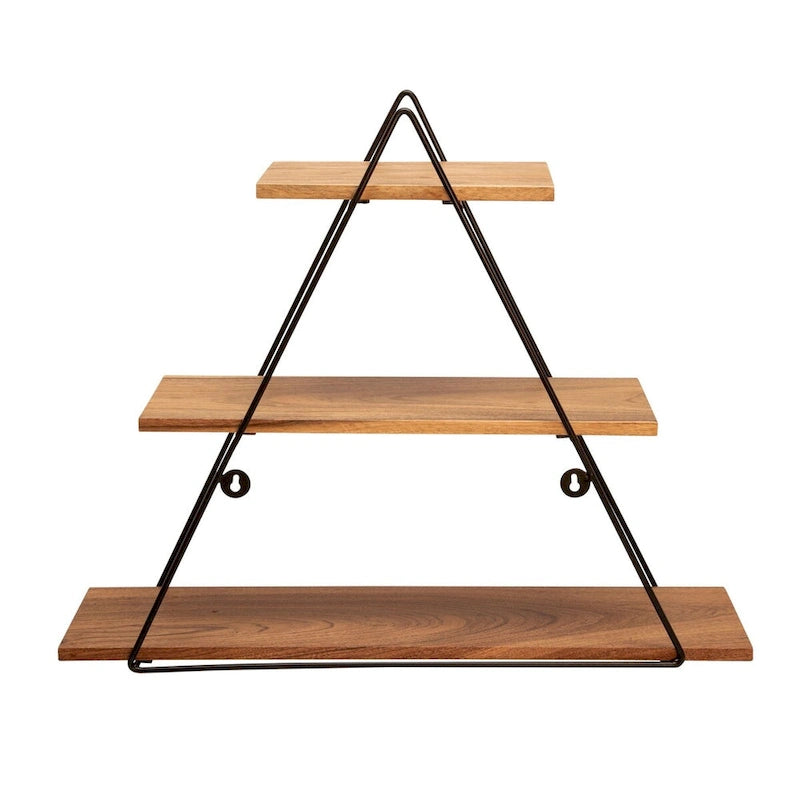 Estante de pared triangular de madera negra y marrón