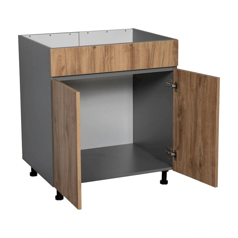 30"-Unterschrank für Spüle - hoch, mit Doppeltür, Grau