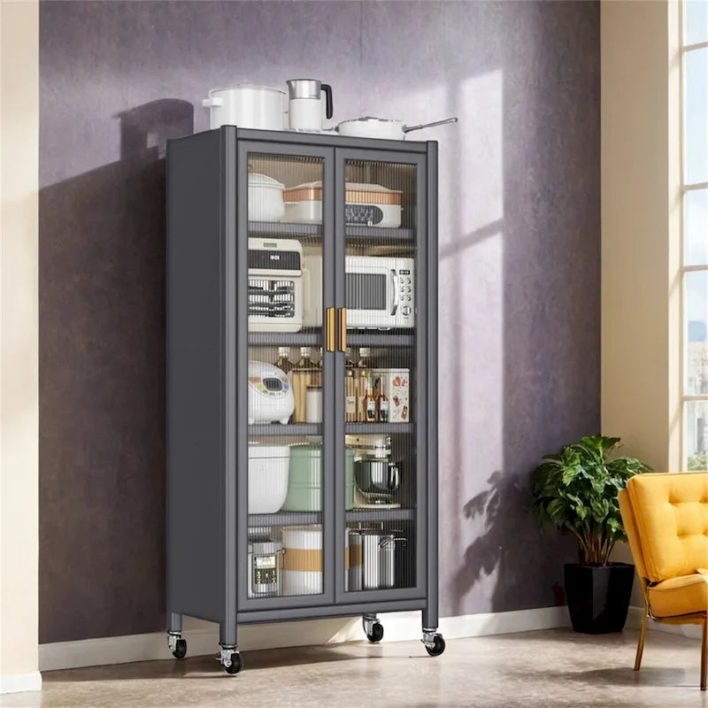 Open-Door Kitchen Shelving Floor-To-Ceiling Microwave Storage Cabinet