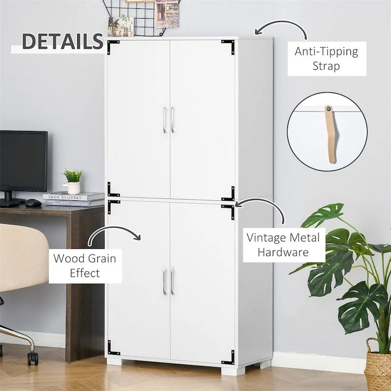 Armario despensa de cocina con mueble de 4 puertas y estantes de almacenamiento