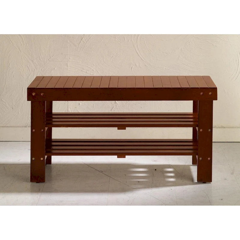 Banco para zapatos de madera maciza, acabado cerezo