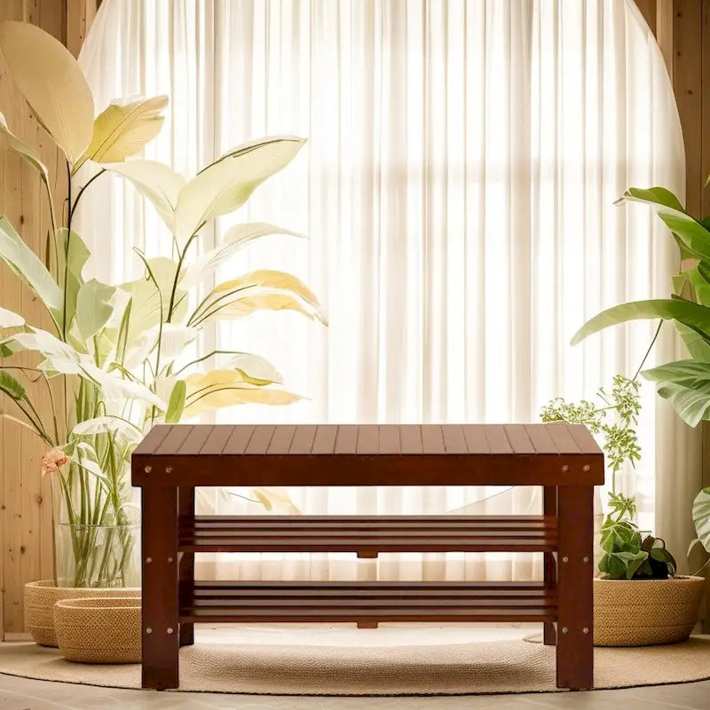Banco para zapatos de madera maciza, acabado cerezo