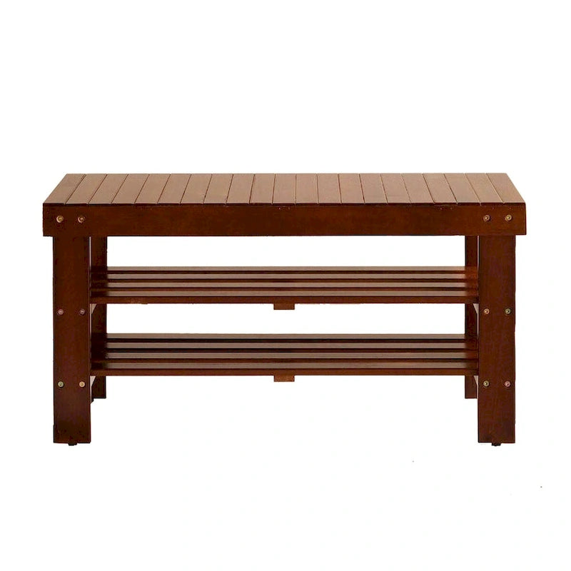 Banco para zapatos de madera maciza, acabado cerezo