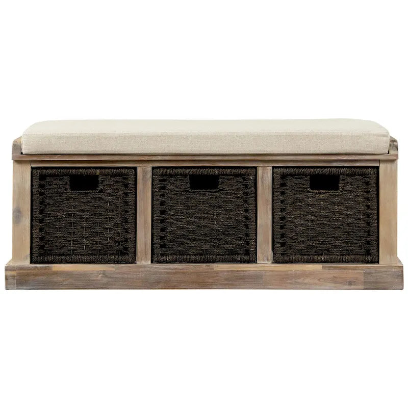 Panca da ingresso con 3 cestini in rattan rimovibili