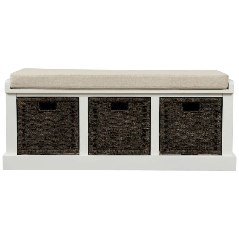 Panca da ingresso con 3 cestini in rattan rimovibili
