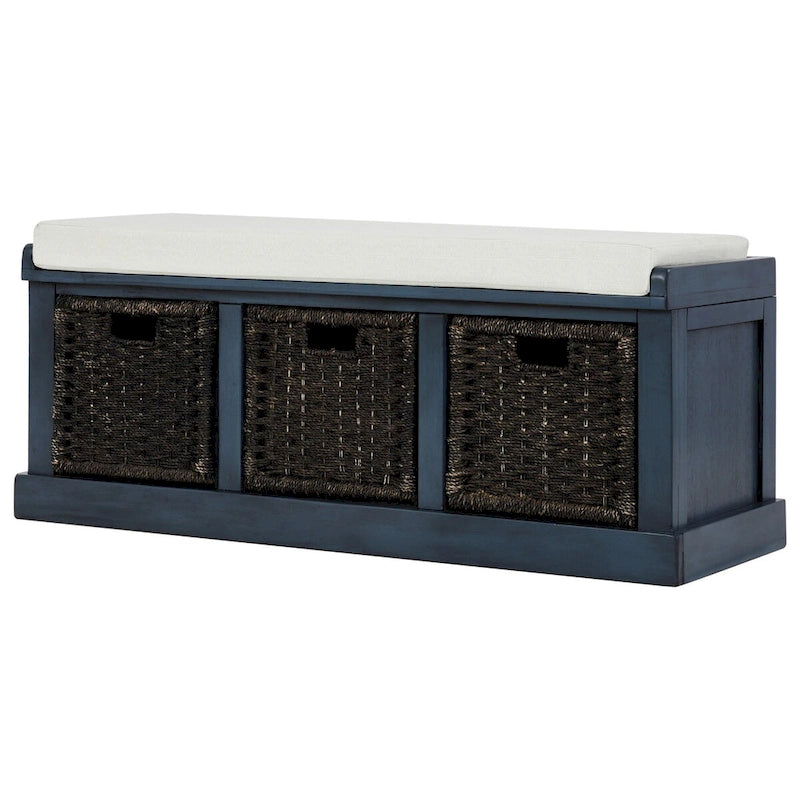 Panca da ingresso con 3 cestini in rattan rimovibili