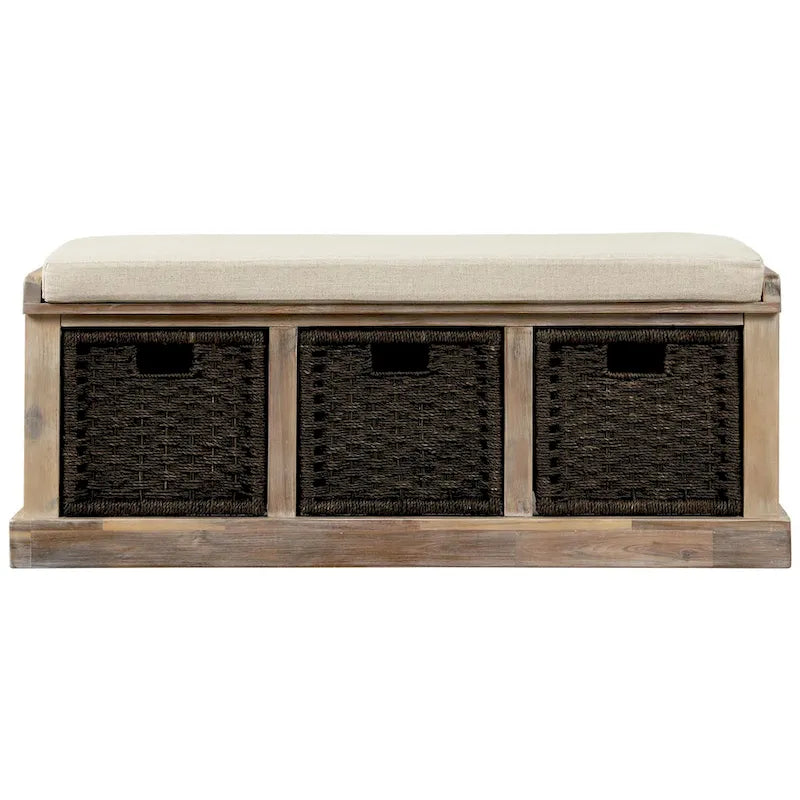 Panca da ingresso con 3 cestini in rattan rimovibili