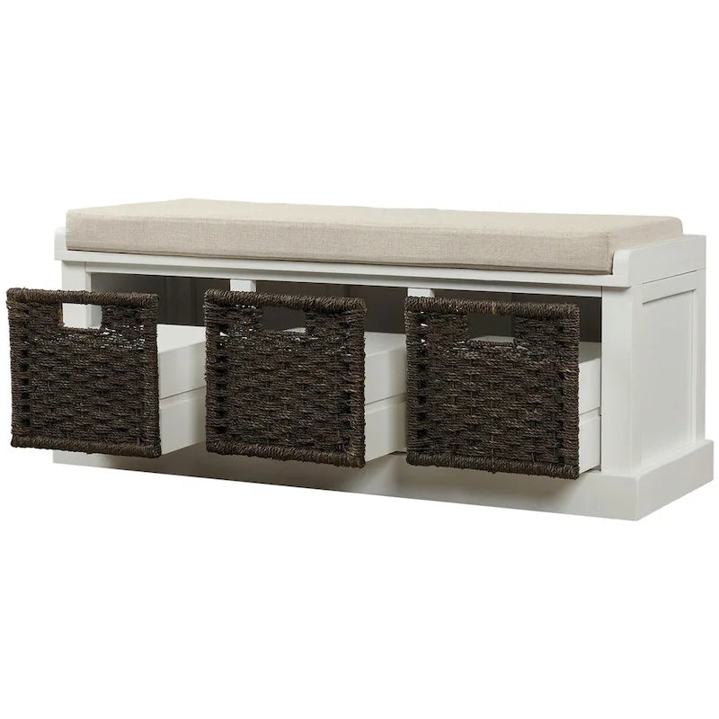 Panca da ingresso con 3 cestini in rattan rimovibili