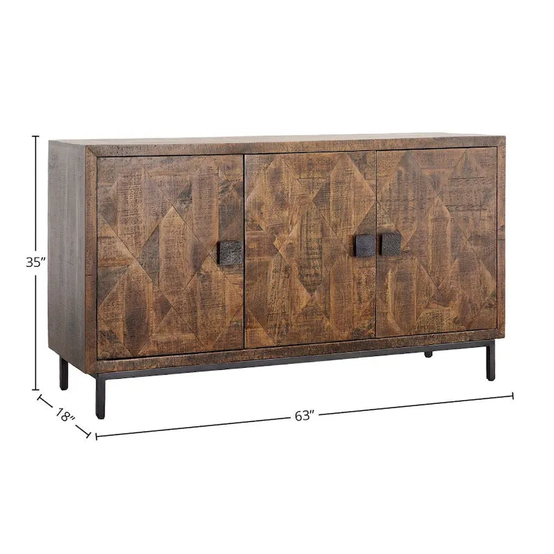 Komoda z 2 szufladami, szerokość 63", brązowa