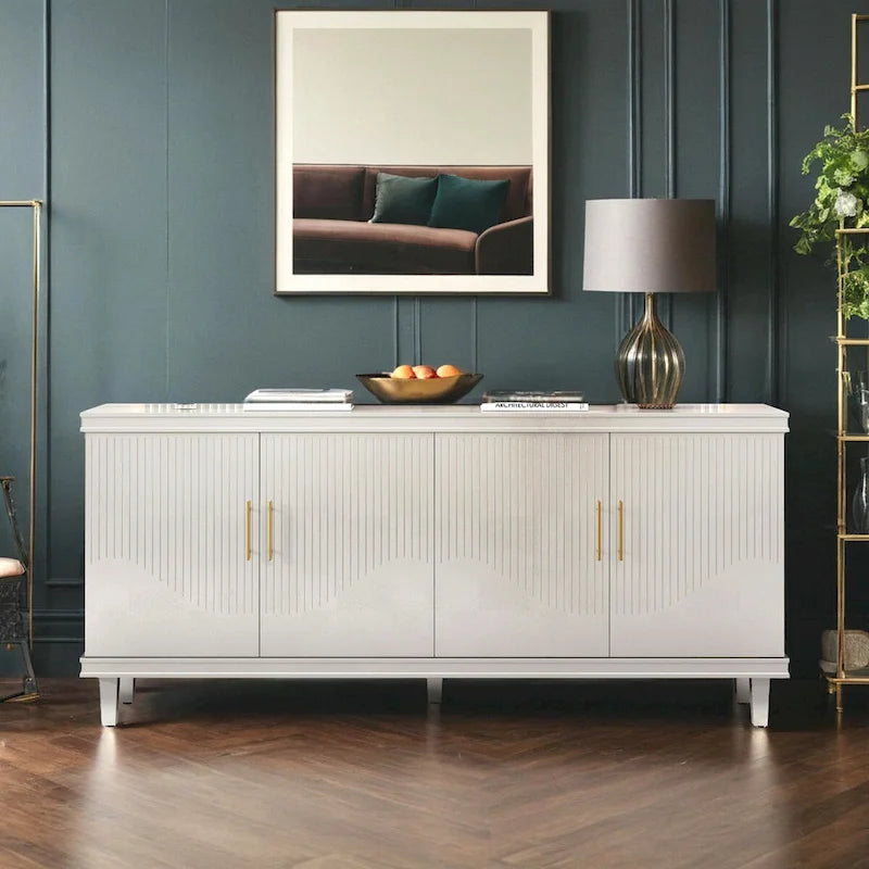 70.07Large 4-Door Cabinet, Modern Storage Cabinet Sideboard with Adjustable Shelves, Wood Accent Cabinet Buffet Cabinet