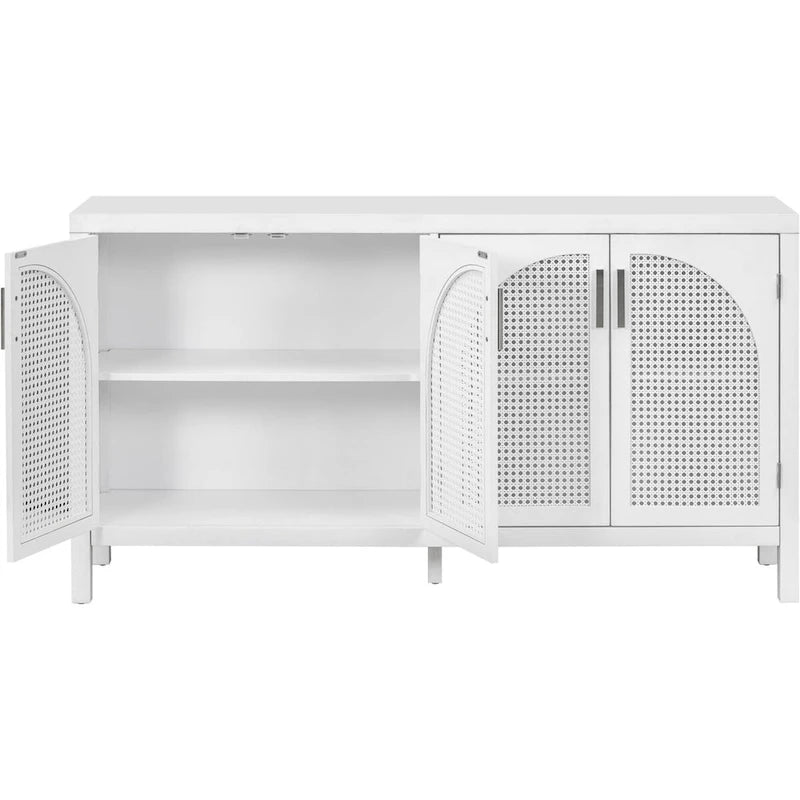 4-Door Sideboard with Rattan Panels and Metal Handles