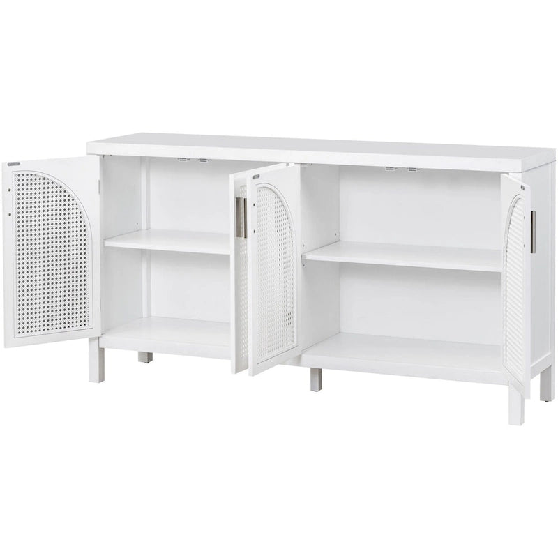4-Door Sideboard with Rattan Panels and Metal Handles