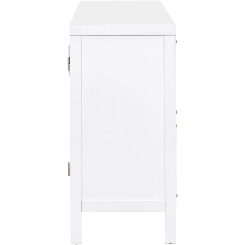 4-Door Sideboard with Rattan Panels and Metal Handles