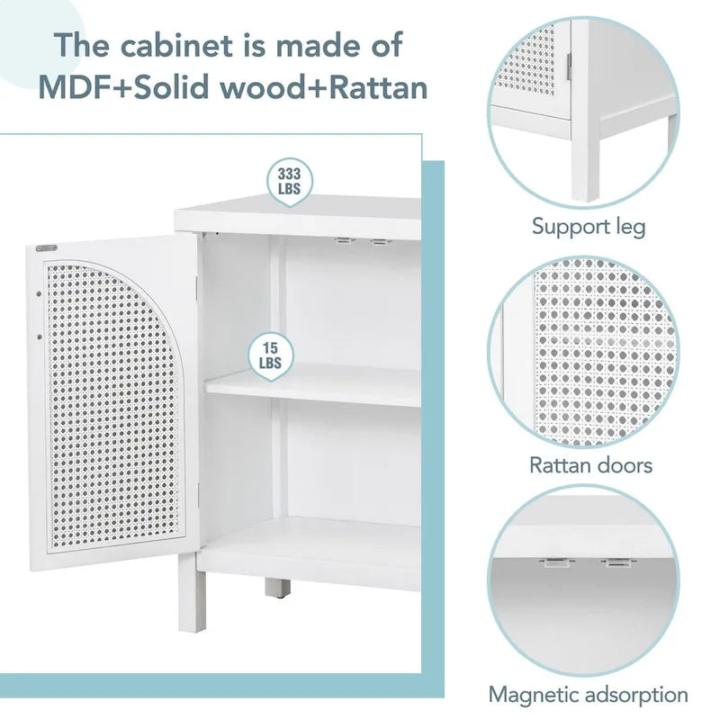 4-Door Sideboard with Rattan Panels and Metal Handles