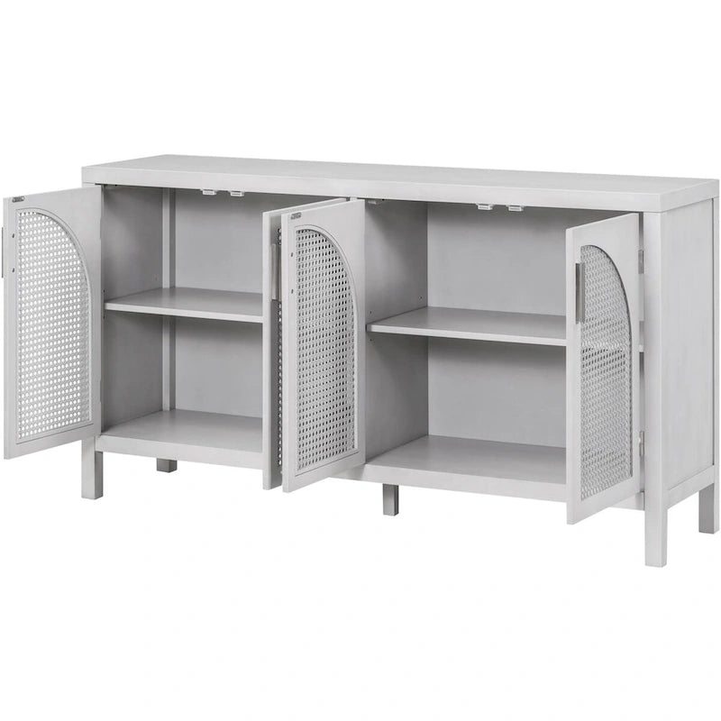 4-Door Sideboard with Rattan Panels and Metal Handles
