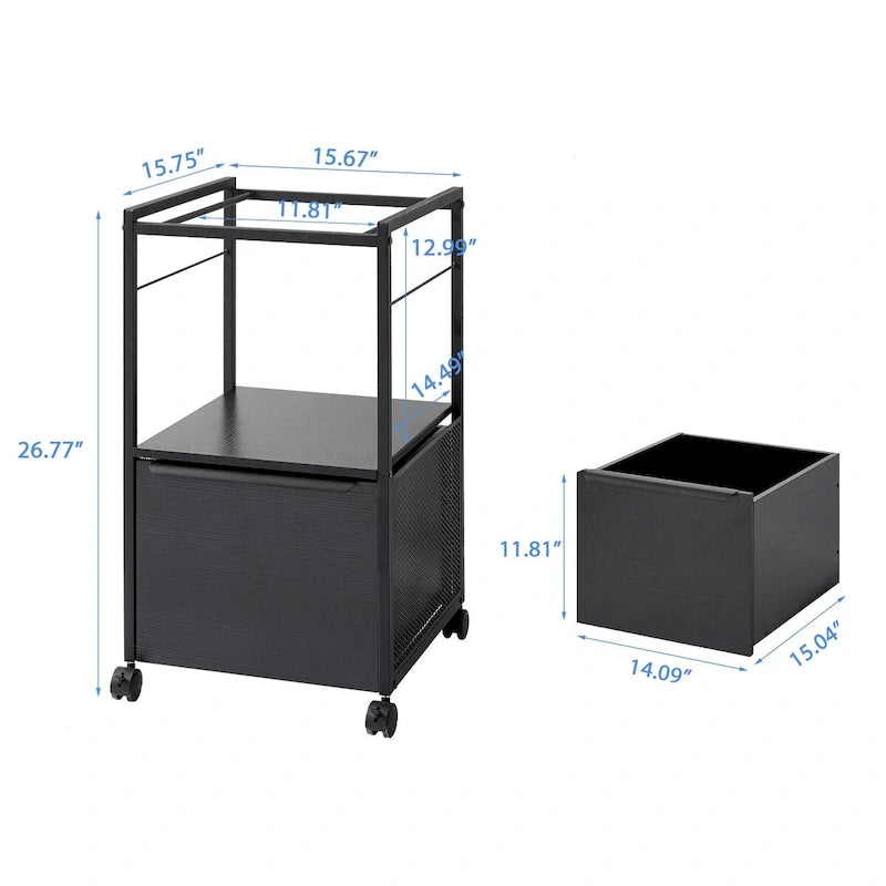 Archivador vertical móvil con soportes para archivos, soporte para impresora con estante de almacenamiento abierto para oficina en casa