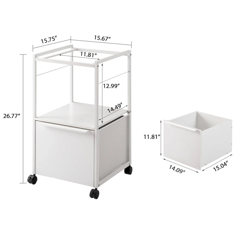 Archivador vertical móvil con soportes para archivos, soporte para impresora con estante de almacenamiento abierto para oficina en casa