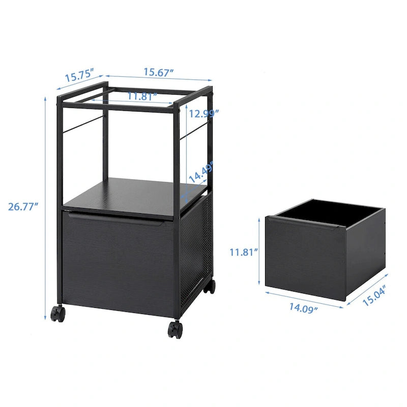 Archivador vertical móvil con soportes para archivos, soporte para impresora con estante de almacenamiento abierto para oficina en casa