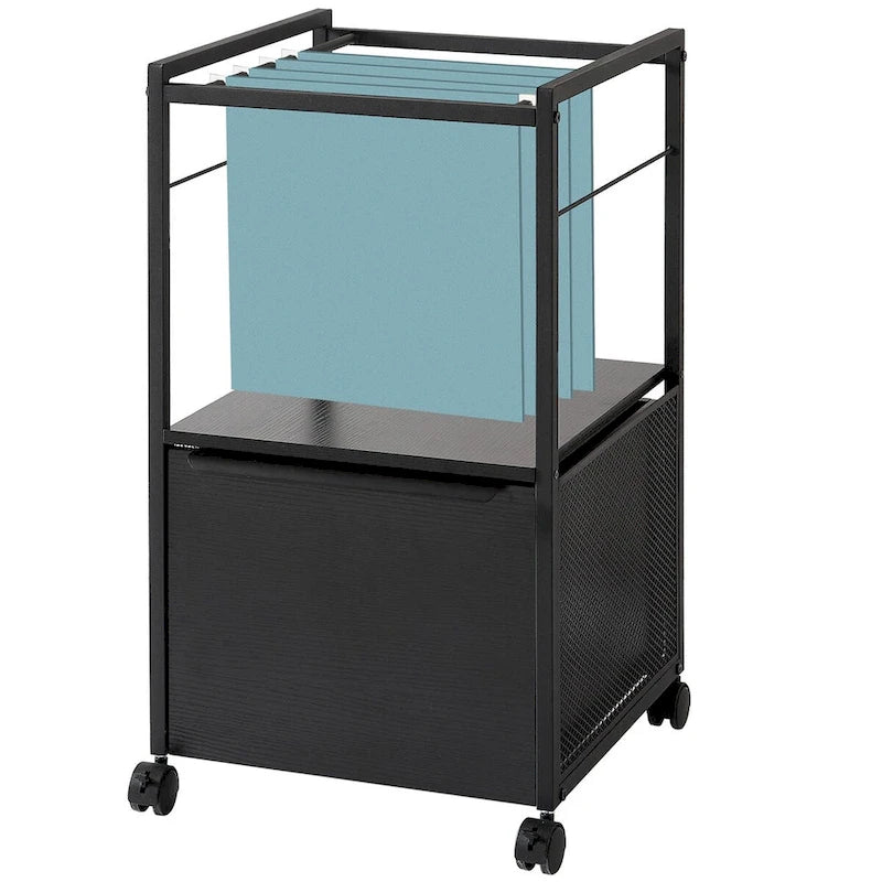 Archivador vertical móvil con soportes para archivos, soporte para impresora con estante de almacenamiento abierto para oficina en casa