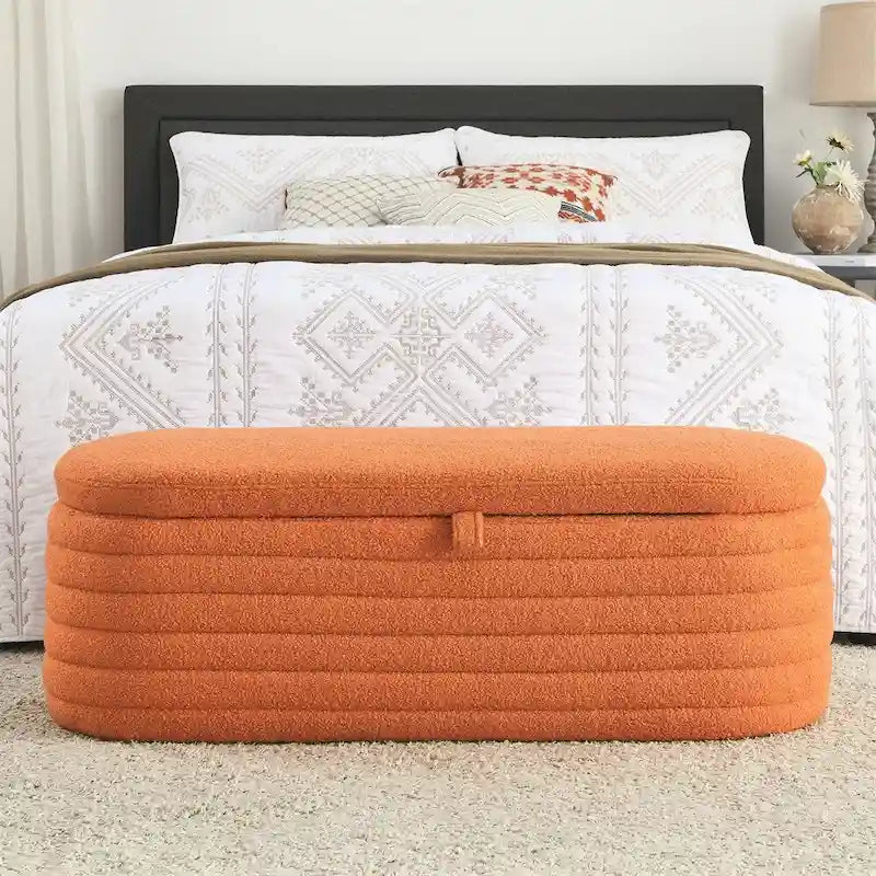 Banco otomano con almacenamiento, taburete para el pie de la cama con bisagra de seguridad
