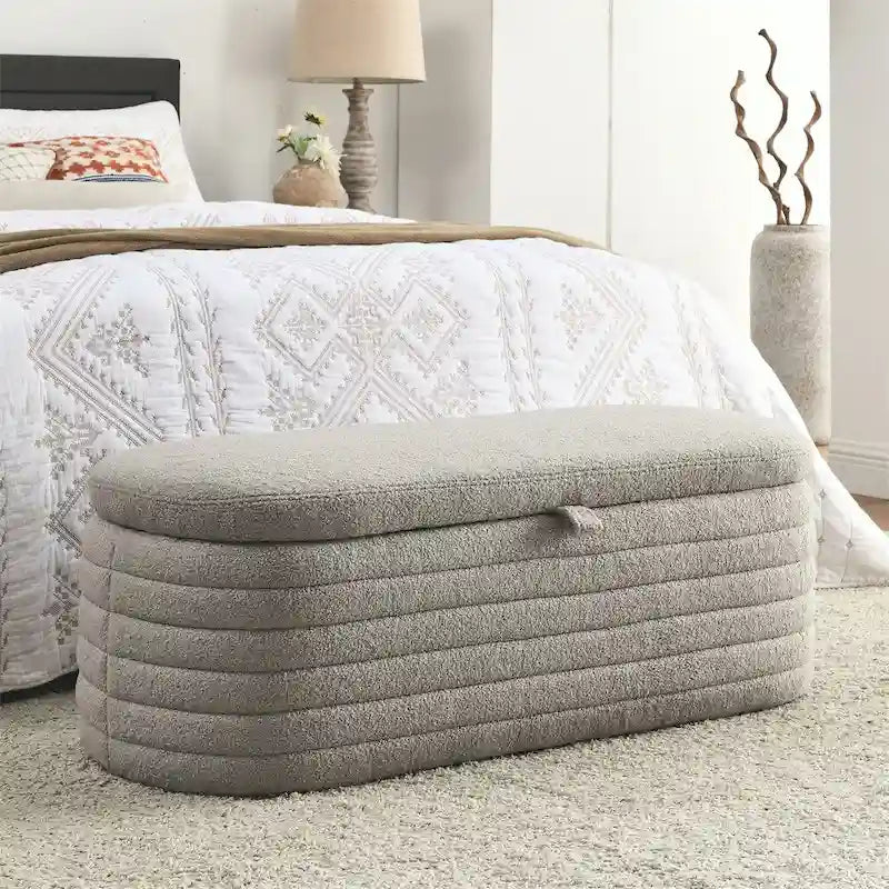 Banco otomano con almacenamiento, taburete para el pie de la cama con bisagra de seguridad