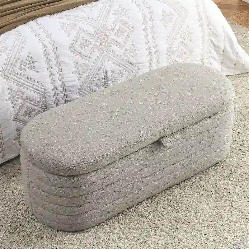 Banco otomano con almacenamiento, taburete para el pie de la cama con bisagra de seguridad
