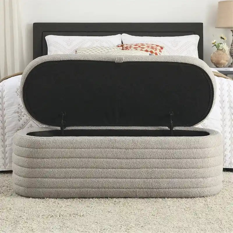 Storage Ottoman Bench End of Bed Stool with Safety Hinge