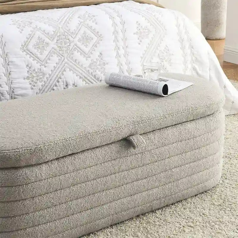 Storage Ottoman Bench End of Bed Stool with Safety Hinge