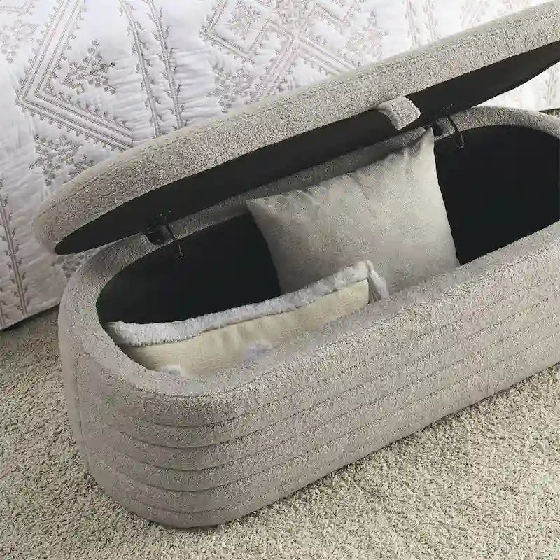 Storage Ottoman Bench End of Bed Stool with Safety Hinge
