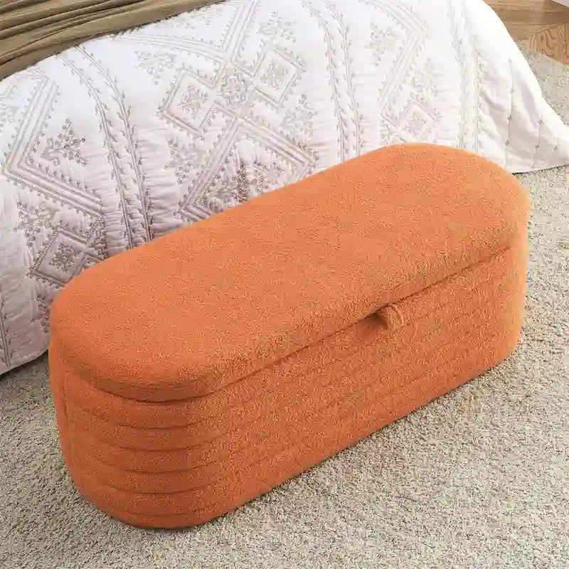 Storage Ottoman Bench End of Bed Stool with Safety Hinge