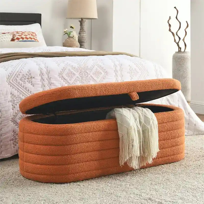 Storage Ottoman Bench End of Bed Stool with Safety Hinge