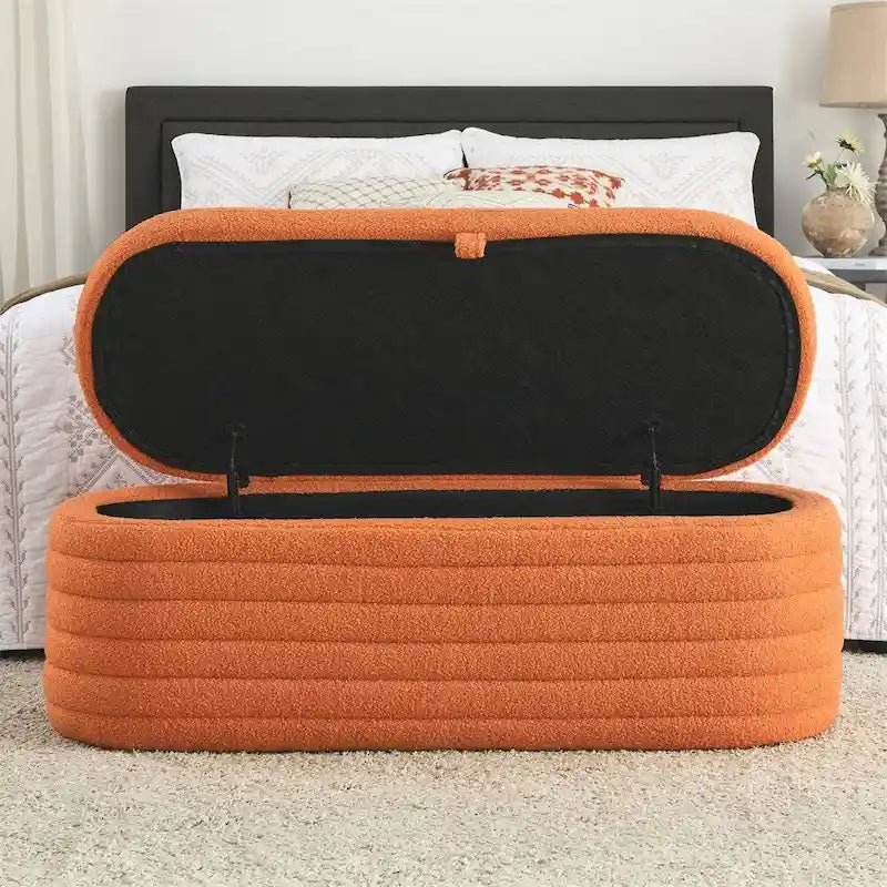 Storage Ottoman Bench End of Bed Stool with Safety Hinge
