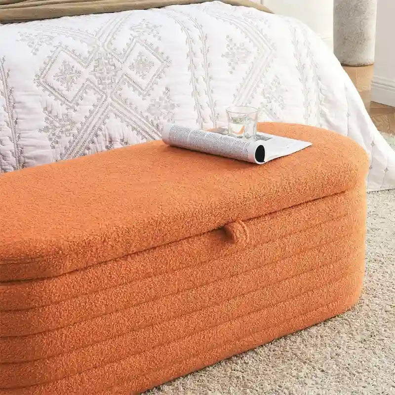 Storage Ottoman Bench End of Bed Stool with Safety Hinge