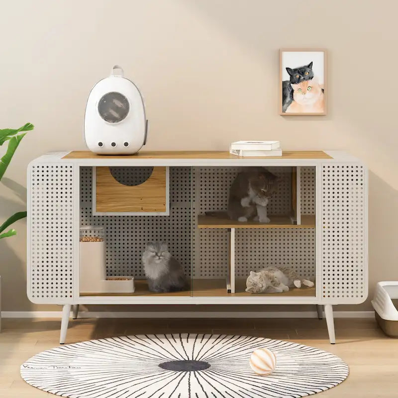 Casa espaciosa para gatos con puertas de vidrio templado