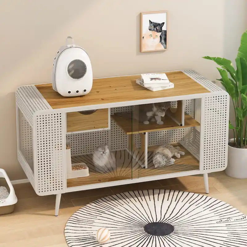 Casa espaciosa para gatos con puertas de vidrio templado