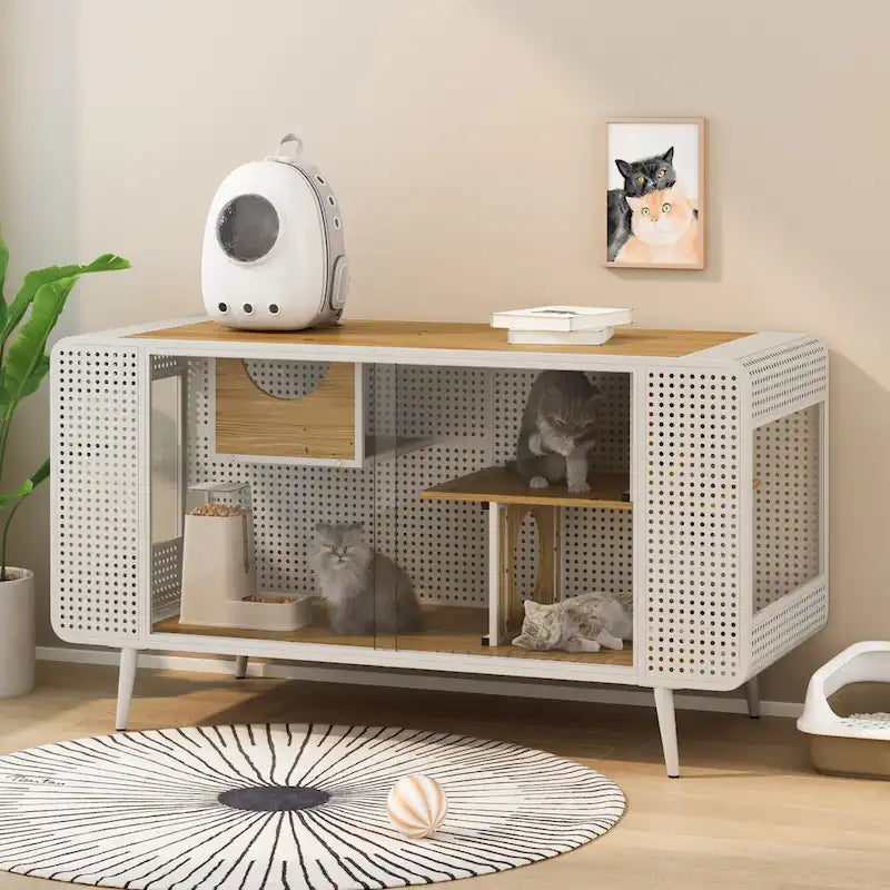 Casa espaciosa para gatos con puertas de vidrio templado