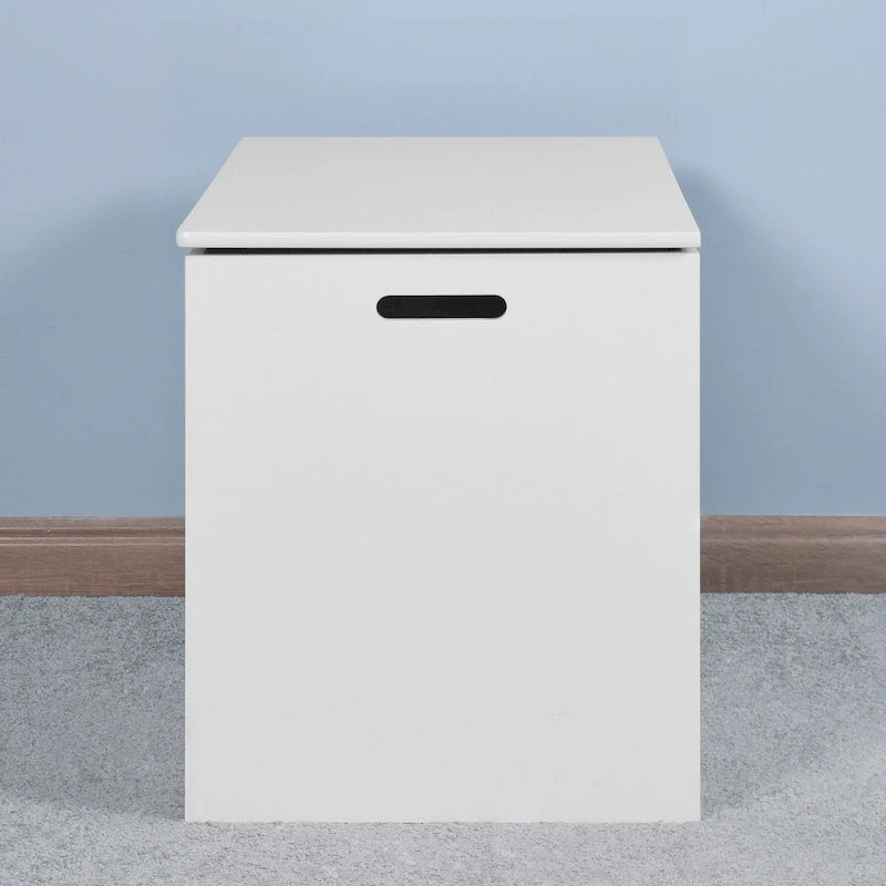 Banco blanco con tapa elevable y almacenamiento, con bisagras de seguridad, ideal para la sala de estar