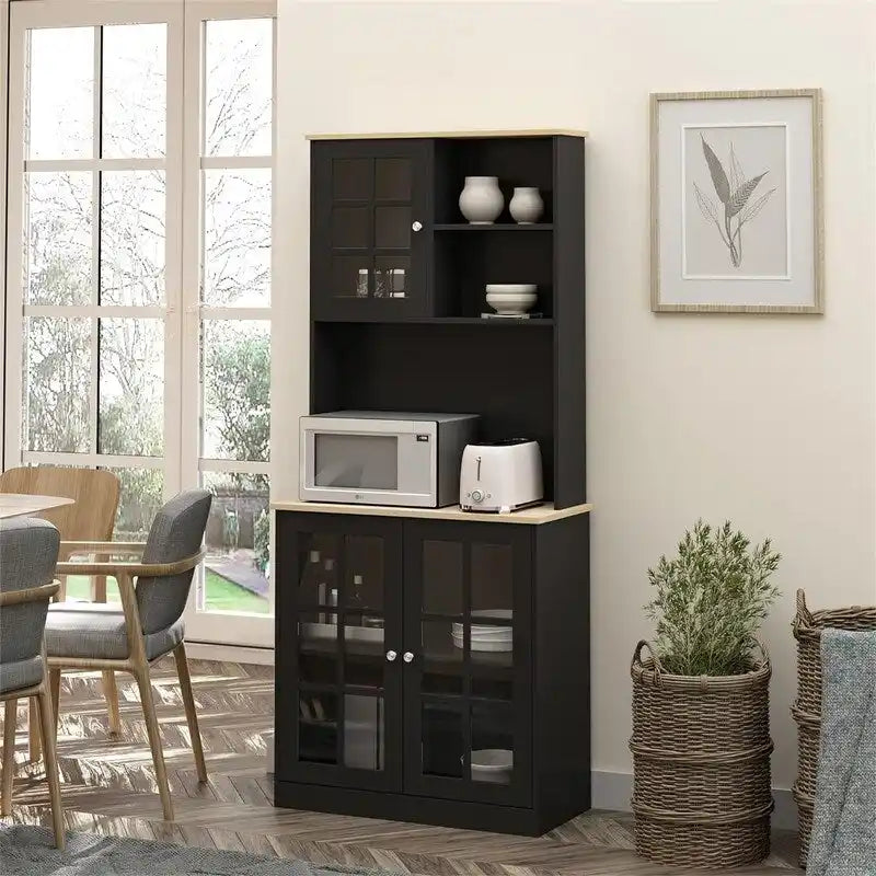 Despensa de cocina con vitrina y almacenamiento - 14.5D x 31.5W x 72H