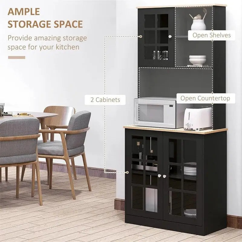 Despensa de cocina con vitrina y almacenamiento - 14.5D x 31.5W x 72H