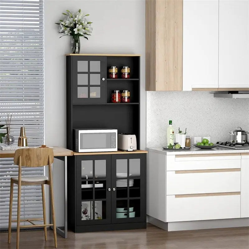 Despensa de cocina con vitrina y almacenamiento - 14.5D x 31.5W x 72H