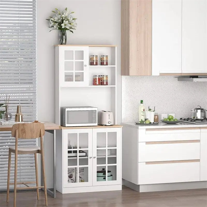Despensa de cocina con vitrina y almacenamiento - 14.5D x 31.5W x 72H